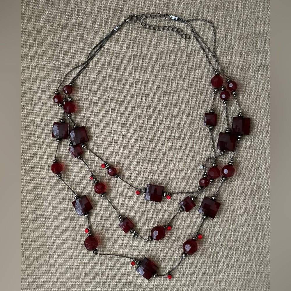 Elegant Multi-Strand Red Necklace